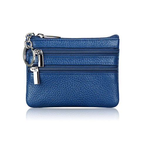 Darrahopens Fashion > Women's Fashion > Women's Accessories Genuine Leather Coin Purse Mini Wallet with Triple Zipper Pockets Key Ring Holder Pouch for Cash & Cards - Blue