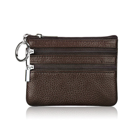 Darrahopens Fashion > Women's Fashion > Women's Accessories Genuine Leather Coin Purse Mini Wallet with Triple Zipper Pockets Key Ring Holder Pouch for Cash & Cards - Coffee