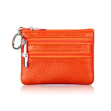 Darrahopens Fashion > Women's Fashion > Women's Accessories Genuine Leather Coin Purse Mini Wallet with Triple Zipper Pockets Key Ring Holder Pouch for Cash & Cards - Orange