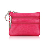Darrahopens Fashion > Women's Fashion > Women's Accessories Genuine Leather Coin Purse Mini Wallet with Triple Zipper Pockets Key Ring Holder Pouch for Cash & Cards - Rose Red
