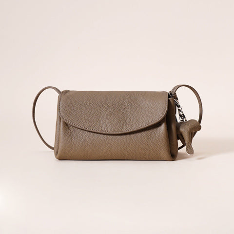 Darrahopens Fashion > Women's Fashion > Women's Accessories Genuine Leather Flap Crossbody Bag with Elephant Charm - Compact & Stylish Shoulder Purse(Dark gray)