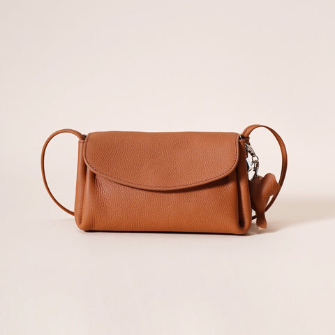 Darrahopens Fashion > Women's Fashion > Women's Accessories Genuine Leather Flap Crossbody Bag with Elephant Charm - Compact & Stylish Shoulder Purse(Golden brown)
