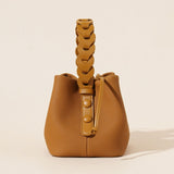 Darrahopens Fashion > Women's Fashion > Women's Accessories Genuine Leather Mini Bucket Bag with Braided Handle - Chic Drawstring Crossbody Purse(Biscuit)