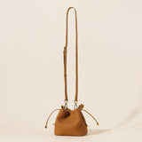 Darrahopens Fashion > Women's Fashion > Women's Accessories Genuine Leather Mini Bucket Bag with Braided Handle - Chic Drawstring Crossbody Purse(Gray)