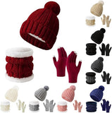 Darrahopens Fashion > Women's Fashion > Women's Accessories Gloves, hat and scarf - three-piece set - winter knitwear - fleece lined and thickened - warm and cold resistant - Claret