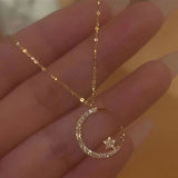 Darrahopens Fashion > Women's Fashion > Women's Accessories GOLD"Crescent and Stars" Crystal Necklace: Weaving the Galaxy into a Chain, Crafting a Flowing Dazzling Starry Sky Around Your Neck