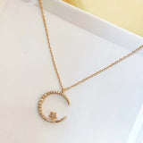 Darrahopens Fashion > Women's Fashion > Women's Accessories GOLD"Crescent and Stars" Crystal Necklace: Weaving the Galaxy into a Chain, Crafting a Flowing Dazzling Starry Sky Around Your Neck