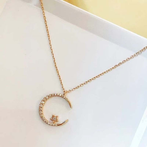 Darrahopens Fashion > Women's Fashion > Women's Accessories GOLD"Crescent and Stars" Crystal Necklace: Weaving the Galaxy into a Chain, Crafting a Flowing Dazzling Starry Sky Around Your Neck