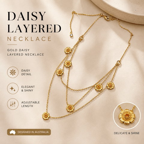 Darrahopens Fashion > Women's Fashion > Women's Accessories Gold Daisy Layered Necklace for Women Multi Strand Floral Pendant Collarbone Chain Jewellery Elegant Summer Statement Necklace Gift Ready Fashion Accessory