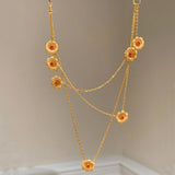 Darrahopens Fashion > Women's Fashion > Women's Accessories Gold Daisy Layered Necklace for Women Multi Strand Floral Pendant Collarbone Chain Jewellery Elegant Summer Statement Necklace Gift Ready Fashion Accessory