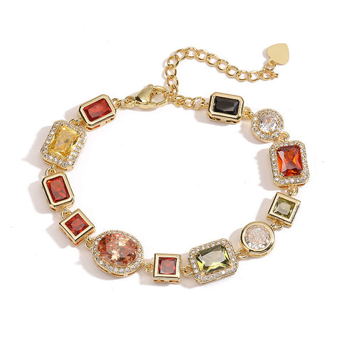 Darrahopens Fashion > Women's Fashion > Women's Accessories Gold Elegant Light Luxury Geometric Colorful Gemstone Bracelet (L: 16-21CM) - Copper Cuban Chain Cuff