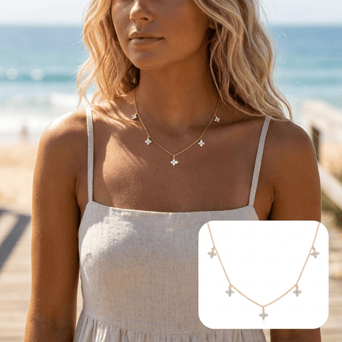 Darrahopens Fashion > Women's Fashion > Women's Accessories Gold Four Leaf Clover Pendant Necklace with Gift Box Gold Tone Cubic Zirconia Charm Necklace Adjustable Chain Dainty Everyday Jewellery Gift for Women