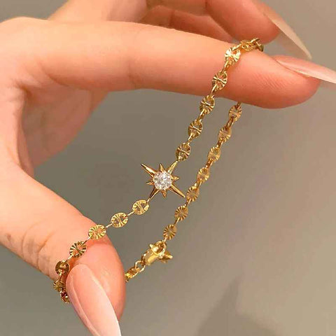 Darrahopens Fashion > Women's Fashion > Women's Accessories Gold Lucky Star Crystal Bracelet for Women Gold Plated Comet Star Charm Bracelet Delicate Everyday Jewellery Gift