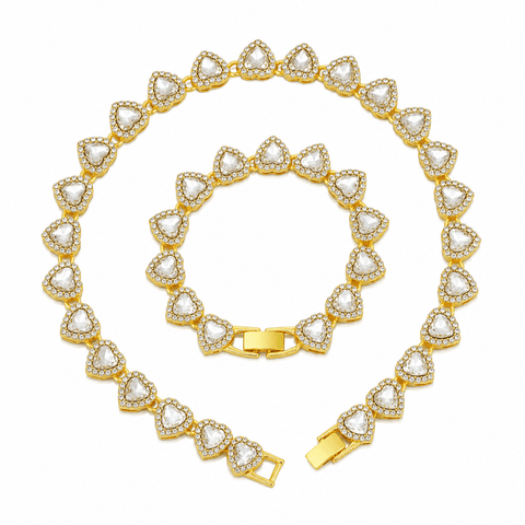 Darrahopens Fashion > Women's Fashion > Women's Accessories Gold-Plated Heart Rhinestone Cuban Link 18 inch Tennis Necklace and 7 inch Tennis Bracelet Set for Women, Crystal Heart Chain Fashion Jewelry Accessories with Gift Box