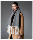 Darrahopens Fashion > Women's Fashion > Women's Accessories Gray Contrast Edge & Tassel Scarf - Chic Autumn/Winter Neckwear (190x30cm)
