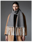 Darrahopens Fashion > Women's Fashion > Women's Accessories Gray Contrast Edge & Tassel Scarf - Chic Autumn/Winter Neckwear (190x30cm)
