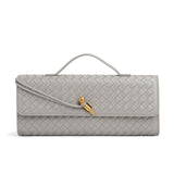 Darrahopens Fashion > Women's Fashion > Women's Accessories Gray Luxury Woven PU Leather Clutch - Elegant Women's Evening Baguette Bag with Adjustable Shoulder Strap