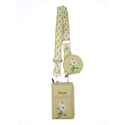 Darrahopens Fashion > Women's Fashion > Women's Accessories Green Chic Floral Embroidered 2-in-1 Crossbody Phone Bag with Coin Purse