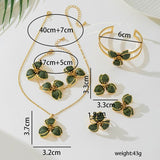 Darrahopens Fashion > Women's Fashion > Women's Accessories Green Floral Enamel Jewelry Set – Five-Piece Alloy Accessory Collection with Minimalist Botanical Design