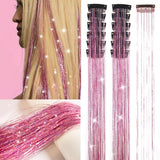 Darrahopens Fashion > Women's Fashion > Women's Accessories Hair Tinsels - Festival Glitter Hair Extensions - Glittery Hair Extensions - 12-Piece Clip-On Hair Accessory Set - 52cm, for Christmas and New Year, Glittery Hair Extensions, Suitable for Women, Girls and Children (Pink)