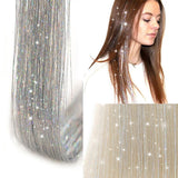 Darrahopens Fashion > Women's Fashion > Women's Accessories Hair Tinsels - Festival Hair Extensions - Glitter Hair Extensions - 12-Piece Clip-On Hair Accessory Set - 52cm Long, Christmas and New Year Glitter Hair Extensions, Suitable for Women, Girls and Children (Silver)