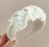 Darrahopens Fashion > Women's Fashion > Women's Accessories Headband - Set of Two - Retro Style with Ruffles - Elegant and Stylish Headband for Women - Suitable for Parties, Daily Wear and Special Occasions (White + Pink)