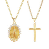 Darrahopens Fashion > Women's Fashion > Women's Accessories Jesus Cross Stackable Oval Pendant - Copper Plated Collarbone Chain with Jewelry Box, Christmas Easter Gift for Women and Men