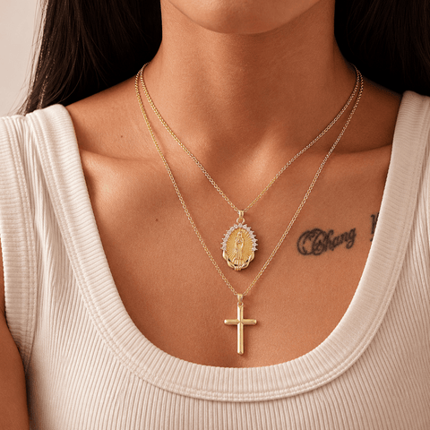 Darrahopens Fashion > Women's Fashion > Women's Accessories Jesus Cross Stackable Oval Pendant - Copper Plated Collarbone Chain with Jewelry Box, Christmas Easter Gift for Women and Men