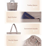 Darrahopens Fashion > Women's Fashion > Women's Accessories Khaki Quilted Puffer Nylon Tote/Laptop Bag for Women with Internal Cup Holder and Front & Side Pockets - Multi-Pocket Travel Handbag Fit in 15.7" Laptop
