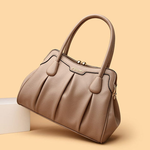 Darrahopens Fashion > Women's Fashion > Women's Accessories Khaki Women's Premium Wear-Resistant Leather Shoulder Bag - Vintage Frame Kiss-Lock Handbag & Crossbody Satchel