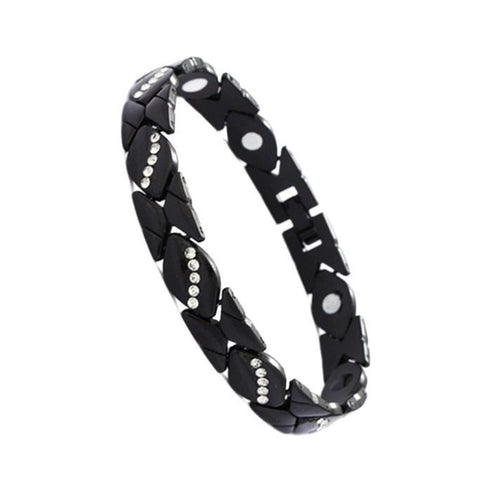 Darrahopens Fashion > Women's Fashion > Women's Accessories Leaf Magnetic Therapy Bracelet with Rhinestones - Geometric Stylish Wristband & Wellness Jewelry, Free Removel Tool(Black)