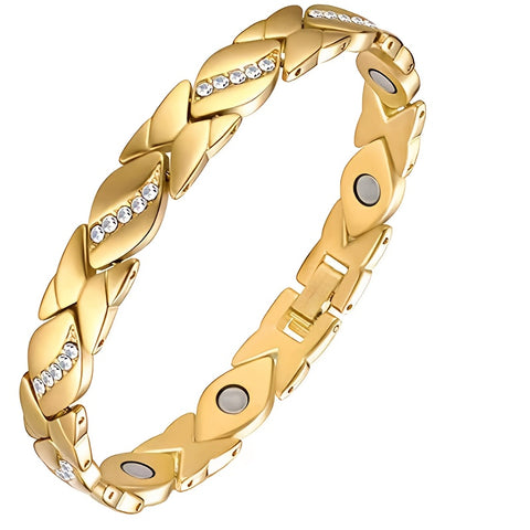 Darrahopens Fashion > Women's Fashion > Women's Accessories Leaf Magnetic Therapy Bracelet with Rhinestones - Geometric Stylish Wristband & Wellness Jewelry, Free Removel Tool(Gold)
