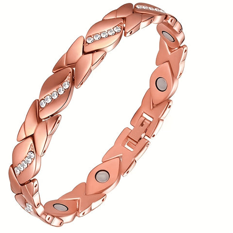 Darrahopens Fashion > Women's Fashion > Women's Accessories Leaf Magnetic Therapy Bracelet with Rhinestones - Geometric Stylish Wristband & Wellness Jewelry, Free Removel Tool(Rose Gold)