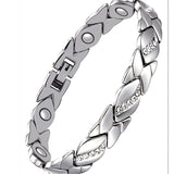 Darrahopens Fashion > Women's Fashion > Women's Accessories Leaf Magnetic Therapy Bracelet with Rhinestones - Geometric Stylish Wristband & Wellness Jewelry, Free Removel Tool(Sliver)
