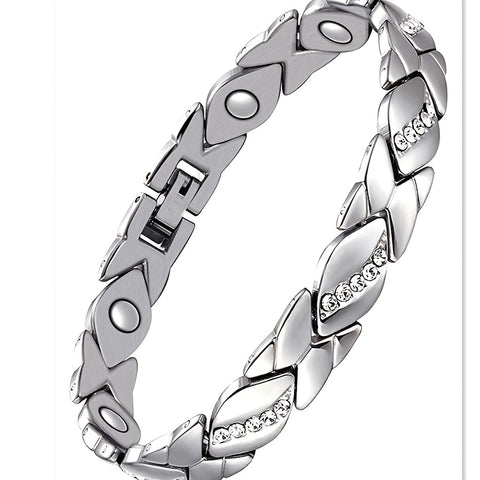 Darrahopens Fashion > Women's Fashion > Women's Accessories Leaf Magnetic Therapy Bracelet with Rhinestones - Geometric Stylish Wristband & Wellness Jewelry, Free Removel Tool(Sliver)