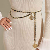 Darrahopens Fashion > Women's Fashion > Women's Accessories Leather Chain Belts for Women Girls, Layered Body Chain Belts Metal Waist Chain for Dress Vest Jeans（black）