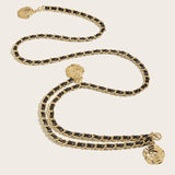 Darrahopens Fashion > Women's Fashion > Women's Accessories Leather Chain Belts for Women Girls, Layered Body Chain Belts Metal Waist Chain for Dress Vest Jeans（black）