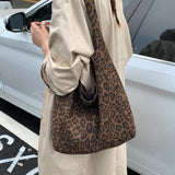 Darrahopens Fashion > Women's Fashion > Women's Accessories Leopard print New Design Women's Shoulder Bag - Felt Fabric Tote Bag, Trendy Minimalist Style