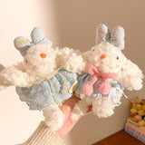 Darrahopens Fashion > Women's Fashion > Women's Accessories Light Pink Cute Floppy Eared Bunny Plush Doll with Pearl Necklace and Ribbon Dress - Adorable Keychain or Bag Charm for Girls(F-4974)