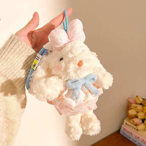 Darrahopens Fashion > Women's Fashion > Women's Accessories Light Pink Cute Floppy Eared Bunny Plush Doll with Pearl Necklace and Ribbon Dress - Adorable Keychain or Bag Charm for Girls(F-4974)