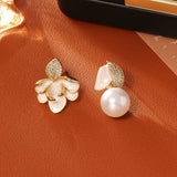 Darrahopens Fashion > Women's Fashion > Women's Accessories Luxury Porcelain White Gold Enamel Flower Pearl Earrings with Sparkling Zirconia - Vintage S925 Hypoallergenic Sterling Silver Needle