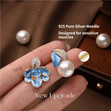 Darrahopens Fashion > Women's Fashion > Women's Accessories Luxury Porcelain White Gold Enamel Flower Pearl Earrings with Sparkling Zirconia - Vintage S925 Hypoallergenic Sterling Silver Needle