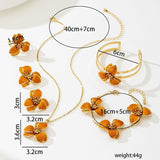 Darrahopens Fashion > Women's Fashion > Women's Accessories Orange Floral Enamel Jewelry Set – Five-Piece Alloy Accessory Collection with Minimalist Botanical Design