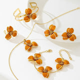 Darrahopens Fashion > Women's Fashion > Women's Accessories Orange Floral Enamel Jewelry Set – Five-Piece Alloy Accessory Collection with Minimalist Botanical Design