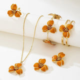 Darrahopens Fashion > Women's Fashion > Women's Accessories Orange Floral Enamel Jewelry Set – Five-Piece Alloy Accessory Collection with Minimalist Botanical Design