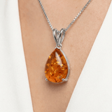 Darrahopens Fashion > Women's Fashion > Women's Accessories Orange Opal Teardrop Platinum-plated chain Pendant Necklace for Women, Elegant Sparkling Opal Drop Necklace, Adjustable Chain Fashion Jewellery Gift