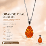 Darrahopens Fashion > Women's Fashion > Women's Accessories Orange Opal Teardrop Platinum-plated chain Pendant Necklace for Women, Elegant Sparkling Opal Drop Necklace, Adjustable Chain Fashion Jewellery Gift