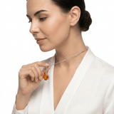 Darrahopens Fashion > Women's Fashion > Women's Accessories Orange Opal Teardrop Platinum-plated chain Pendant Necklace for Women, Elegant Sparkling Opal Drop Necklace, Adjustable Chain Fashion Jewellery Gift