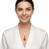 Darrahopens Fashion > Women's Fashion > Women's Accessories Orange Opal Teardrop Platinum-plated chain Pendant Necklace for Women, Elegant Sparkling Opal Drop Necklace, Adjustable Chain Fashion Jewellery Gift