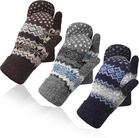 Darrahopens Fashion > Women's Fashion > Women's Accessories Pack of 3 pairs - Warm winter gloves for women - Extra thick - Knitted imitation - Suitable for cold winter weather (style D)